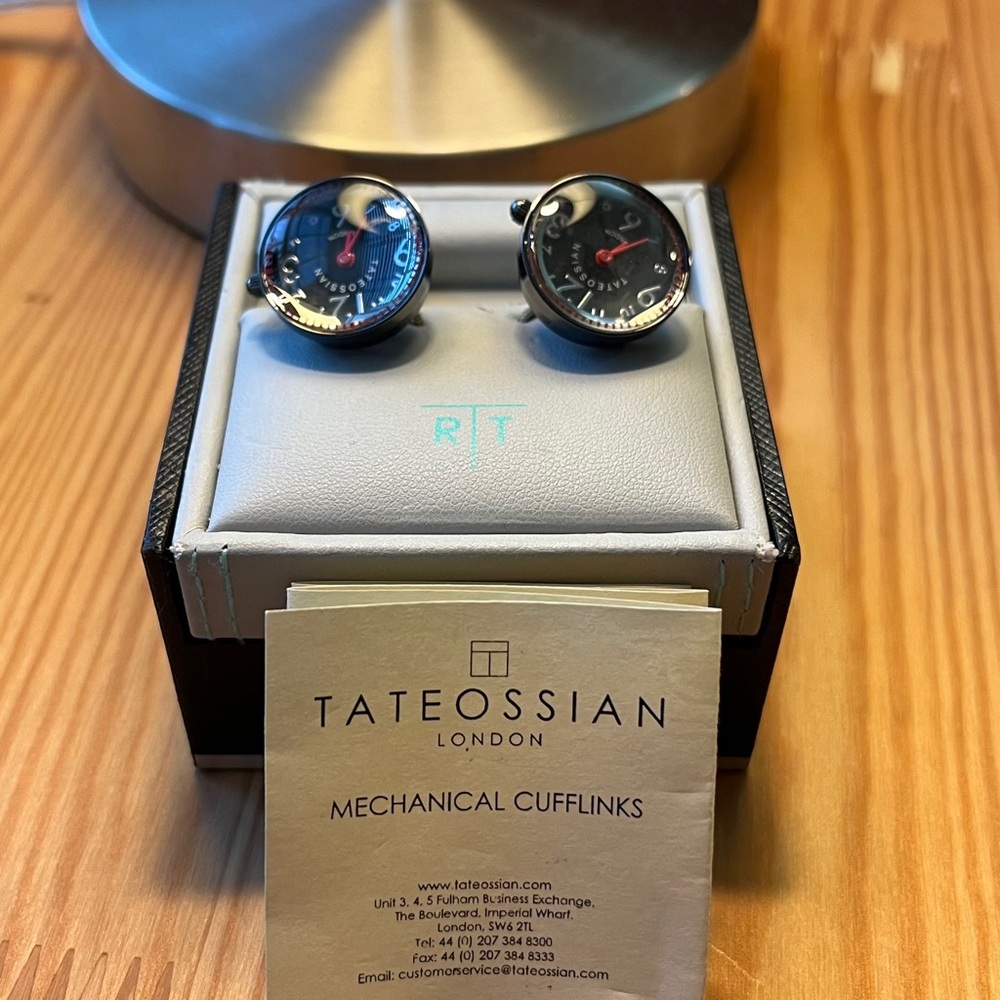 Tateossian Silver and Black Mechanical Cufflinks